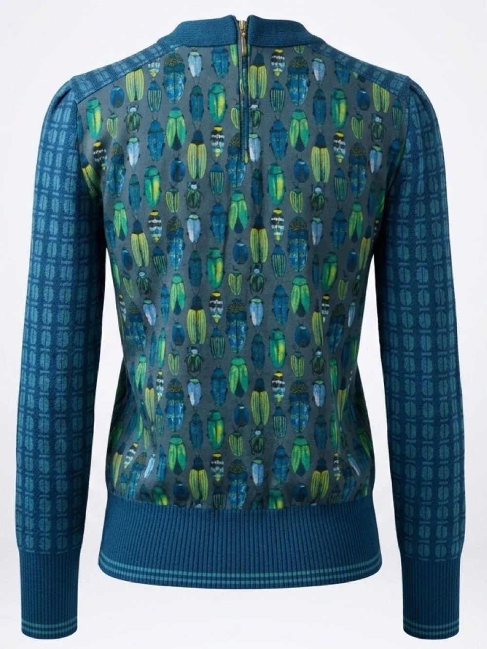 Tory Burch Walda Print Sweater, Scarab Pattern, &silk design on back, XS, EUC